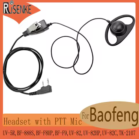 D Shape Earpiece Headset with Mic PTT Compatible with Baofeng UV-5R,BF-888S,BF-F8HP,BF-F9,UV-82,UV-8