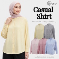 DEEM Strips Lengan Panjang Blaus Blouse Baju Kemeja Perempuan Women Cantik Long Sleeve Shirt