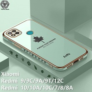 YuPin ใบเมเปิลเคสโทรศัพท์มือถือสำหรับ Xiaomi Redmi 9C / 9 / 9A / 9T / 10 / 10C / 10A / 8 / 8A / 7 / 12 / 12C ตัวชุบโลหะหรูหราสีทึบอ่อนเคสที่กันกระแทกทีพียูซิลิโคนโทรศัพท์