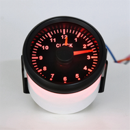 0-12 Hours Meters 2 Inch 52mm Clock Gauges with Red Backlight Instrument Show Clock Meters for Car B