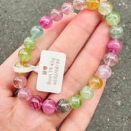 小精品美人魚色碧璽水晶8mm19.40g帶稀有淺藍西柚粉灰碧璽旺夫石