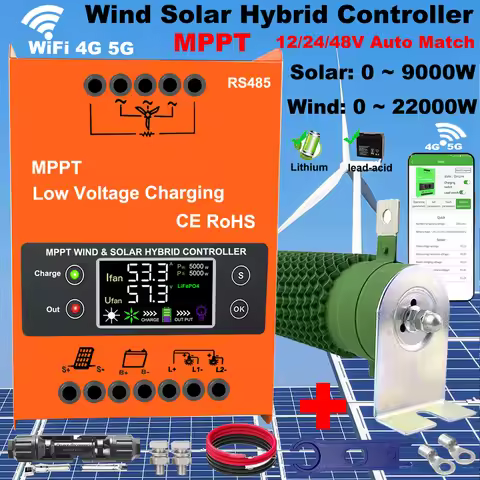 New 5000W 12V 24V 48V MPPT Hybrid Wind Solar Power Charge Controller With WIFI Function For 5000W Wi