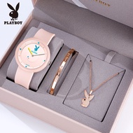 PLAYBOY นาฬิกา สำหรับผู้หญิงของแท้กันน้ำสายซิลิโคนลำลองสามสีเป็นตัวเลือกของผู้หญิงชุดนาฬิกาข้อมือ นา