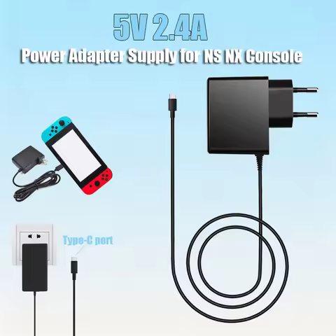 5V 2.4A USB-C Power Adapter AC 100–240V EU/US Plug Charging for NS Switch 2, Switch OLED, Lite & Oth