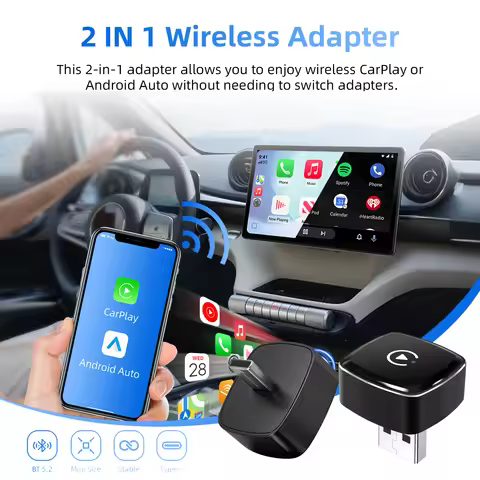 2026 2-in-1 Wireless CarPlay & Android Auto Adapter – USB or Type-C Version 5G WiFi BT5.0 Plug & Pla