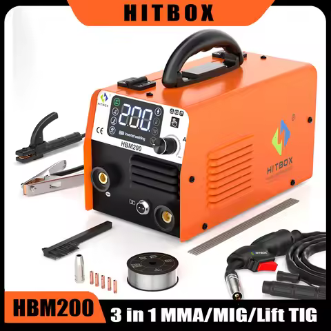 HITBOX HBM200 Semi-automatic Non Gas MIG Welding Machine 3 in 1 ARC/MIG/Lift TIG Portable Home Inver