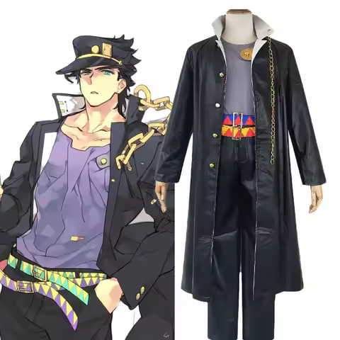 Anime Jojo's Bizarre Adventure Cosplay Jotaro Kujo Costume JOJO Black Trench Pants Hat Outfit Hallow