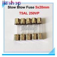 5pcs 5x20mm Slow Blow Fuse T2AL250VP T4AL250VP T5AL250VP T2AL T4AL T5AL 250V 2A 4A 5A Time-lag Glass