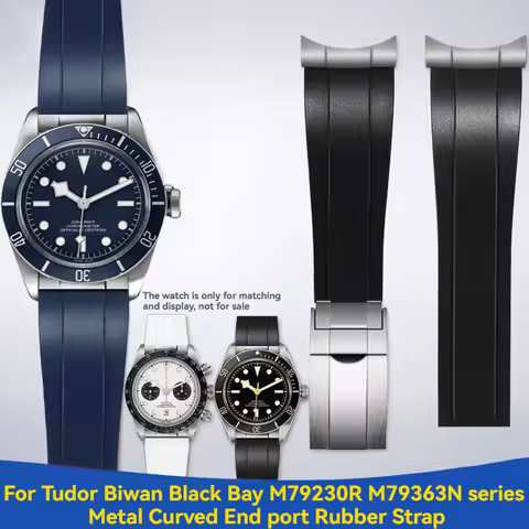 Metal Curved End port Rubber Strap For Tudor Biwan Black Bay M79230R M79363N series High Quality Wat