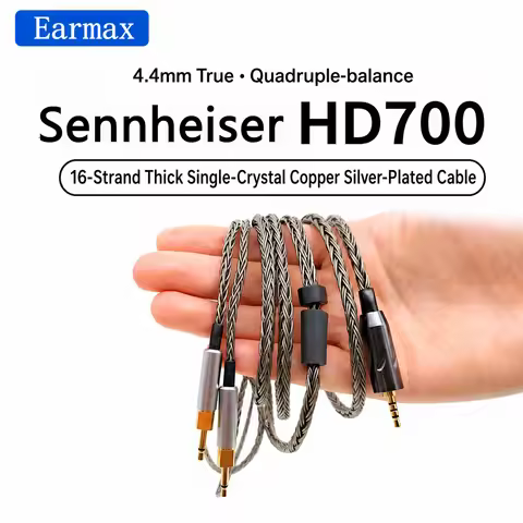 16 Core OCC Silver Plated Copper Braided Headphone Cable For Sennheiser HD700, 4.4mm Balanced Replac