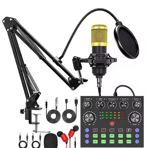 HJ-Podcast Recording Equipment V8S Live Sound Card Bundle With Microphone Set, For Music/Live Stream