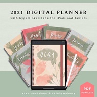 🌟 2021 Digital Planner Soft Floral Watercolor Design for Ipad and Tablets using Goodnotes, Noteshelf and Notability app