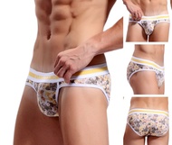 Men's Underwear Wholesale Wj Mesh Sexy Men's Underwear Pure Cotton Personalized Printed Briefs 4005Sj