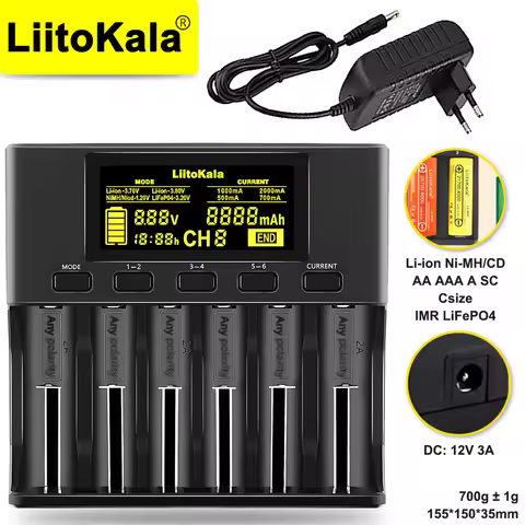 LiitoKala Lii-S6 Battery Charger Li-ion 3.7V1.2V Li-FePO4 3.2V IMR 3.8V charger + 18650 3000mah HG2 