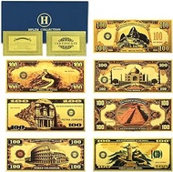 Mercollection 7pc/Set Seven Wonders of The World Gold Foil Banknote Pyramid,Christ Like, Taj Mahal,G