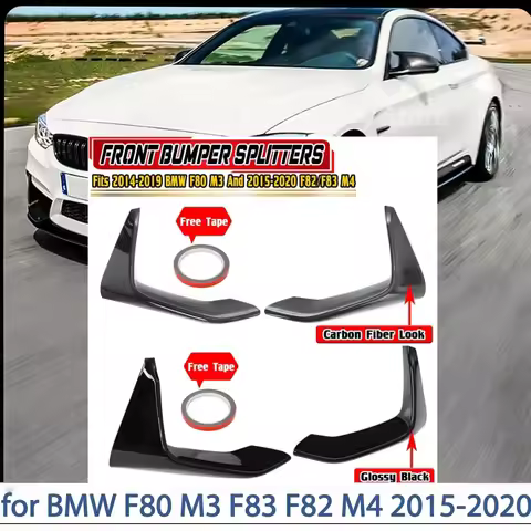 Pair Car Front Bumper Lip Splitter Canards Spoiler For BMW F80 M3 2014-2019 And F82/F83 M4 15-2020 F