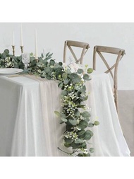 Guirnalda De Eucalipto Con Flores Blancas, Paquete De 1 Pieza, 5.9 Pies De Hojas De Eucalipto De Plata Y Guirnalda De Gypsophila Con Follaje Verde Artificial Para Boda, Fiesta, Decoración Del Hogar