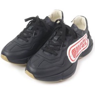 全新未使用 GUCCI 523609 Rhyton Logo 皮革低幫老爹鞋，黑色，6.5 碼，義大利製造，附鞋盒和防塵袋