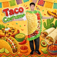 ❤Ready Stock❤Men’s Funny Taco Costume Halloween Adult Hilarious Mexican Food Mascot Cosplay Outfits 