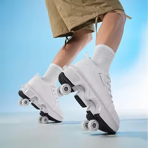4 Wheel Dual-Use Roller Skates Retractable Wheels Racing Roller Shoes Children's Shoes with Wheels S