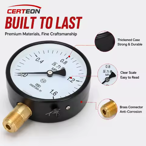 Y-100 Standard Pressure Gauge 100mm Industrial Mechanical Analog Pressure Gauge -0.1 to 60MPa Brass 