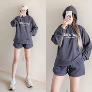 DashingDuds ESSENTIALS HOODIE TERNO SHORT Plain Waffle Oversized Pullover Hoodie & Garter Shortsr