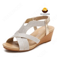 VRAIEMODE Fashion Wedge Sandals Soft Elastic Band Roman Shoes Non-slip Mid-Heel Womens Slippers Peep