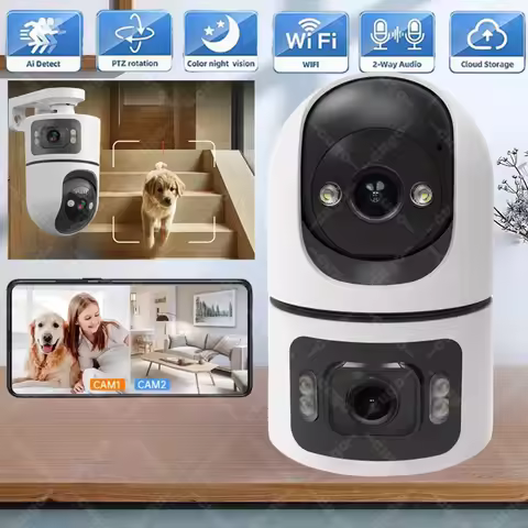 WiFi Indoor Smart Camera 8MP 2 Screen 2 Lens Color Night Vision Cameras Motion Detection Baby Monito
