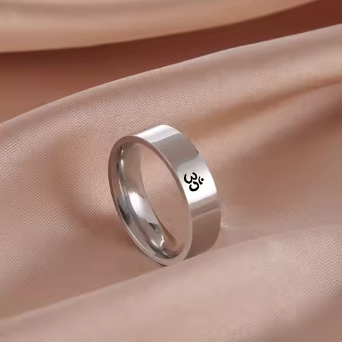 COOLTIME Buddhism Indian Yoga Rings for Men Stainless Steel Indian Yoga Om Finger Ring Amulet Jewelr