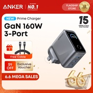 Anker Prime Charger |160W Fast Charging 3-Port USB C GaNPrime Charger Compact Foldable Charger, for 