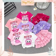 Girls set CS508, labubu shirt set with round neck and 3-layer bow skirt