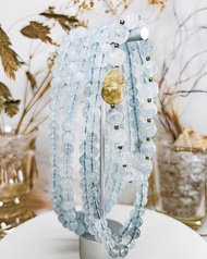 【海藍寶石】天然海藍寶繞三圈/黃金鋰雲母設計款 / 一物一拍