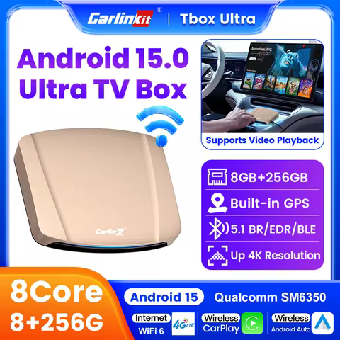 2025 New Ultra CarlinKit CarPlay Ai Box Android 15 SM6350 8GB+256GB Wireless CarPlay Android Auto Fo