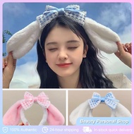 Plush Bunny Headband Bunny Ear Headband Lolita Style Hairband with Long Cartoon Ears Lace Bow
