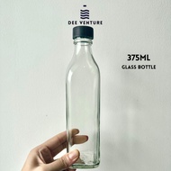 375ml Square Glass bottle with black screw cap for honey, juices and etc | Botol kaca 375ml unuk Mad