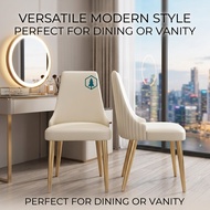 Premium Solid Wood Dining Chair Luxury PU Leather Seat Gold Metal Legs