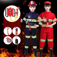 ♀ Halloween Children Firefighter Uniform Kids Cosplay Fireman Work Costume Suit Boy Girl Performa