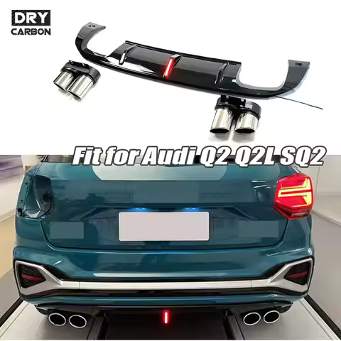 Rear Bumper Lip Diffuser Spoiler Exhaust Tips ABS Glossy Black For Audi Q2 Hatchback 2022 Rear Lip W