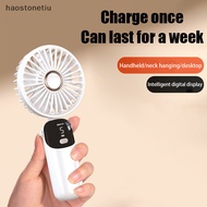 TIU  1PC Handheld Mini Fan Foldable Portable Neck Hanging Fans 5 Speed USB Rechargeable Fan With Phone Stand And Display Screen n