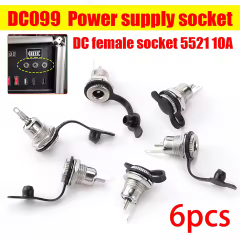 6Pcs/Set Battery DC Power Plug Connector DC099 5.5mm x 2.1mm DC Power Jack Socket Female Panel Mount