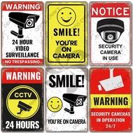 Warning CCTV Tin Signs Metal Plaque Notice 24 Hour Security Camera Vintage Poster Metal Plate Wall D