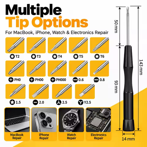 New Precision Screwdriver P2 P5 1.5 Pentalobe Y 2.5 Tri Wing PH00 PH000 T3 T4 T5 T6 for Macbook Air