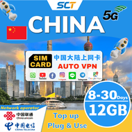CHINA Travel Sim Card Unlimited Data【8~30days 12GB High speed data】 5G LTE Prepaid Cards 【✅ Hotspot】