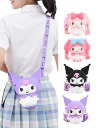 1 pieza de bolsos de hombro genuinos de la serie Sanrio Hello Kitty Kuromi Melody en una posición sentada con un personaje de dibujos animados de gato Kitty de silicona, accesorios decorativos de bolso de mano (algunas partes pueden ser aleatorias)