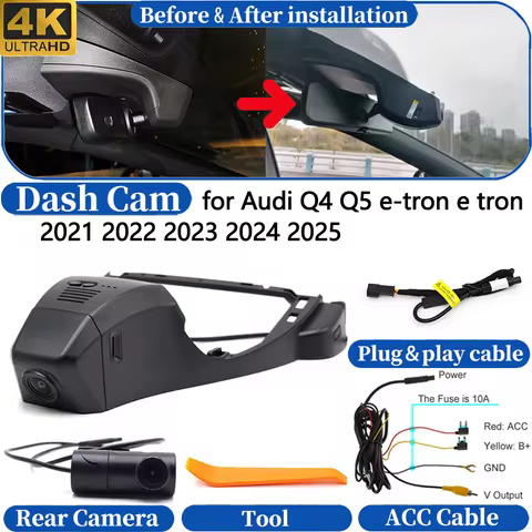 Dash Cam for Audi Q4 Q5 e-tron e tron 2021-2025 Front＆Rear 4K DVR Dashboard Camera Video Drive Recor