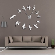 Decorative Mirror Wall Clock Flying Birds Wall Clock Modern Design Luxury Frameless DIY Large Clock 