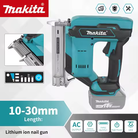 Makita Cordless Nail Gun 10-30mm 100-Nail Capacity 22900mAh Battery ≤2.5m/s² Low Vibration High-Spee