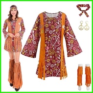 ◲ ♧ 60s 70s Women Hippie Costume Accessories Hippie Disco Dress Halloween Boho Flared Hippie Dress