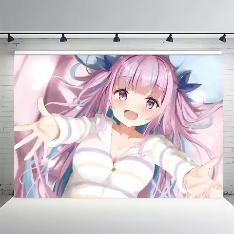 Hololive Minato Aqua Fashion Backdrops For Photography Kid Birthday Party Poster Flowers Balloon Dec
