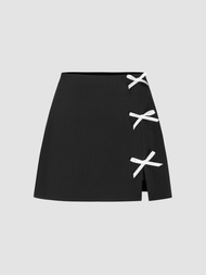 Cider Mid Rise Solid Bowknot Skort